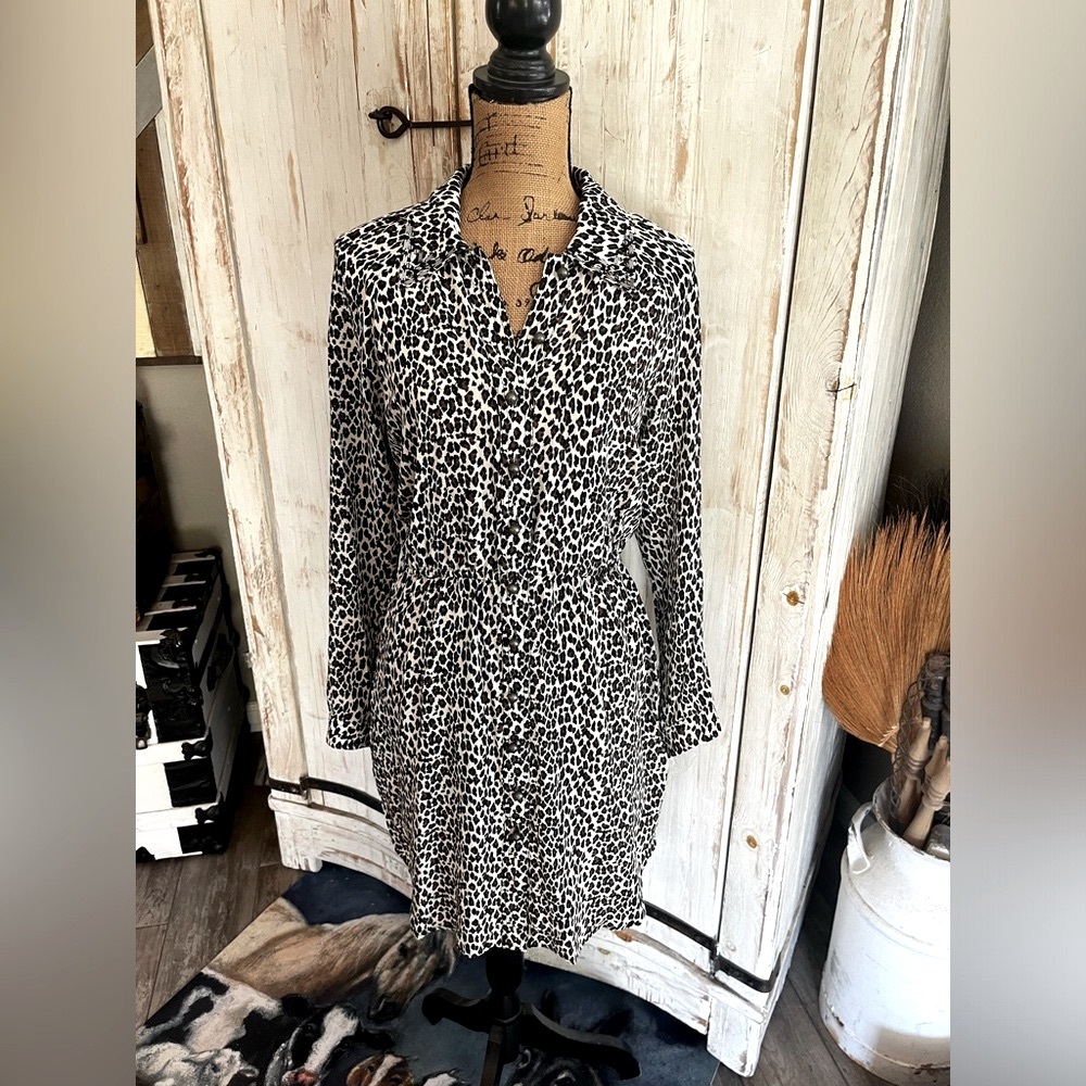 Anthropologie Plenty by Tracy Reese leopard print button down silk dress